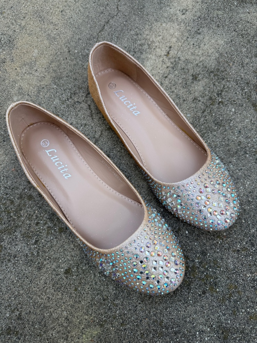 Gold champagne Rhinestone Flat Ballet Shoes